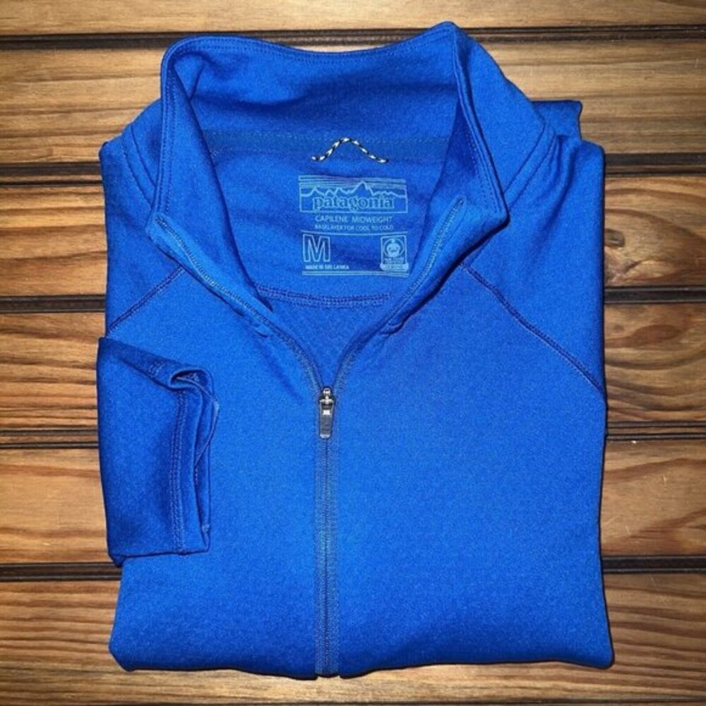 Patagonia Capiline Baselayer Quarter Zip Men Size Medium Solid Blue Midweight